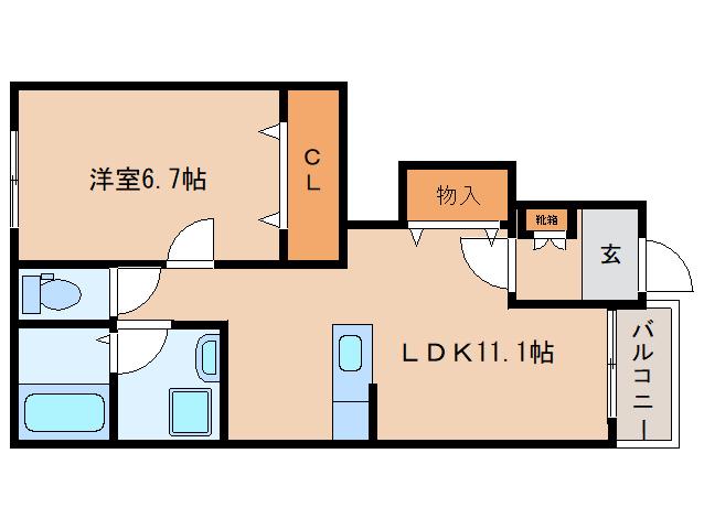 クレメント大和高田II(1LDK/1階)の間取り写真