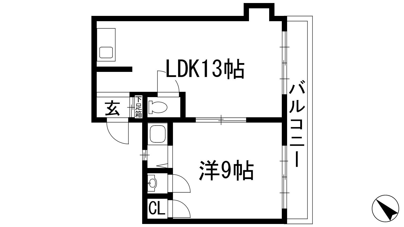 品田ビル(1LDK/2階)の間取り写真