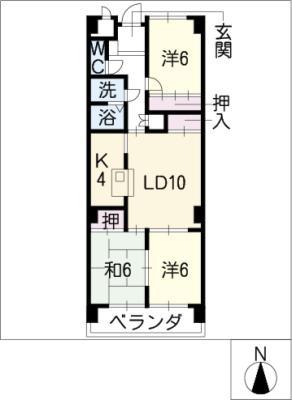 エドワール植田南(3LDK/1階)の間取り写真