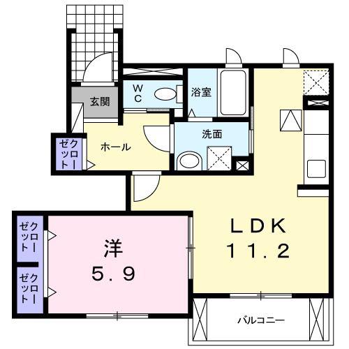 ラフィネT-III(1LDK/1階)の間取り写真