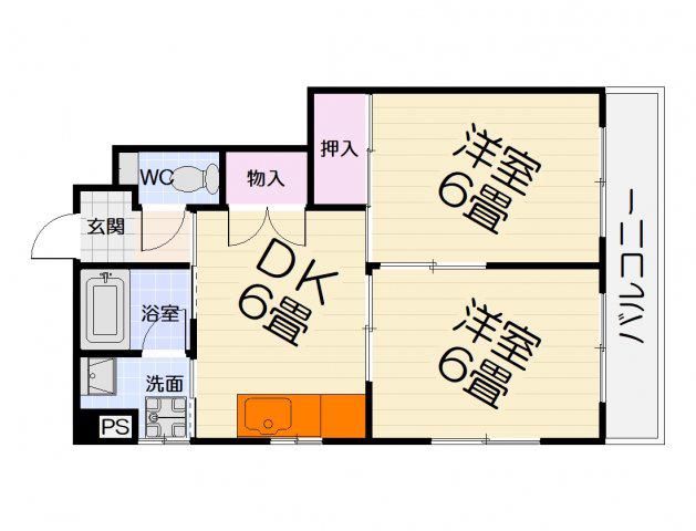 共立マンション豊中第3(2DK/3階)の間取り写真
