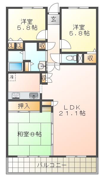 ルイシャトレ須磨名谷(3LDK/3階)の間取り写真