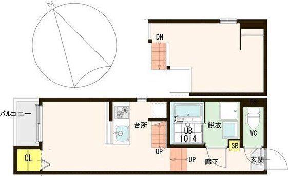 PRESTIGE旭ケ丘(1K/1階)の間取り写真