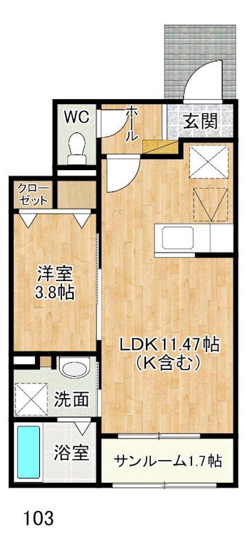 オルタンシア(1LDK/1階)の間取り写真