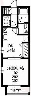 アイリス(1DK/3階)の間取り写真