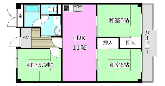 オークヴィラ村上(3LDK/1階)の間取り写真