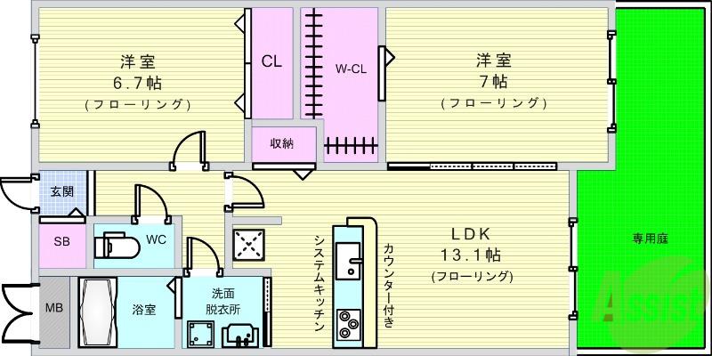 パッセル豊中(2LDK/1階)の間取り写真