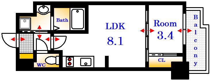 ブランシエスタ河原町(1LDK/2階)の間取り写真