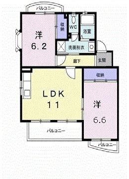 ウイングコート(2LDK/1階)の間取り写真