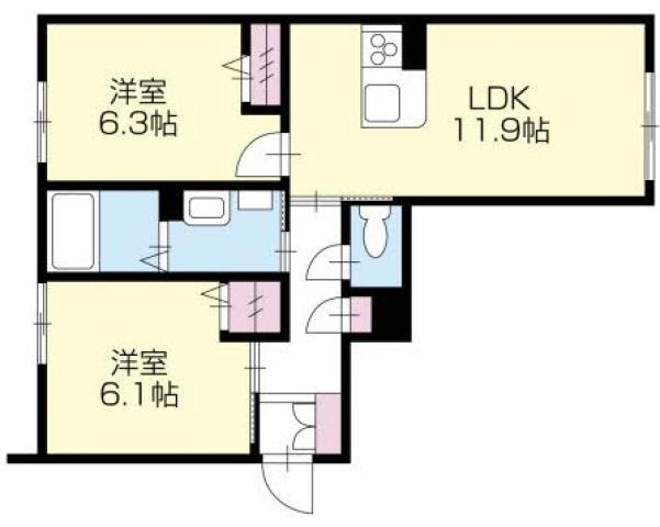 グランドベレオ田宮(2LDK/1階)の間取り写真