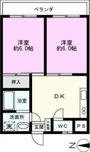 信用第二ビル(2DK/2階)の間取り写真