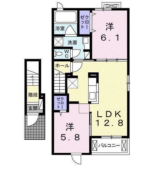 ボヌール ミー(2LDK/2階)の間取り写真