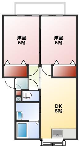 ヤマキチハイツ南(2DK/2階)の間取り写真