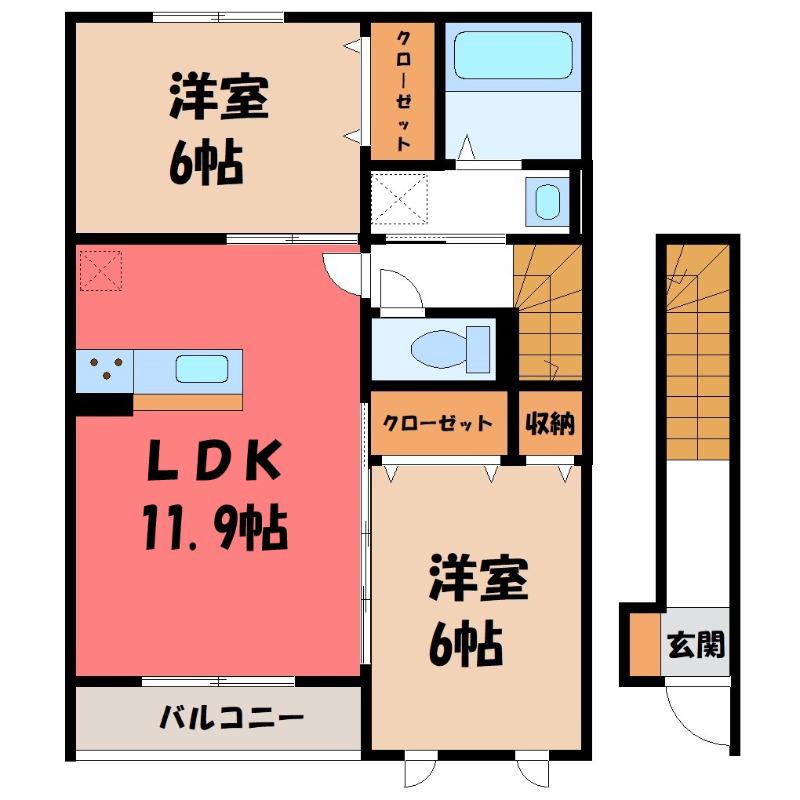 サンティエ(2LDK/2階)の間取り写真