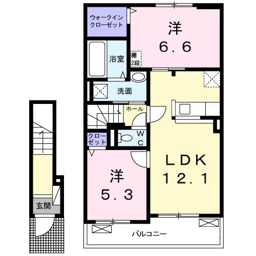 アルコバレーノVII サウス(2LDK/2階)の間取り写真