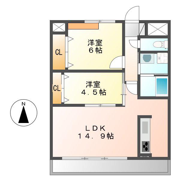 ベルグ大須/BERG大須(2LDK/2階)の間取り写真