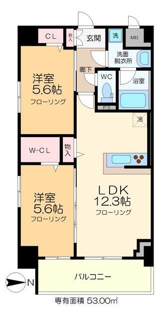 グランジュテII(2LDK/9階)の間取り写真