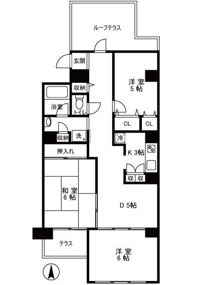 朝日プラザ桜ヶ丘II(3DK/4階)の間取り写真