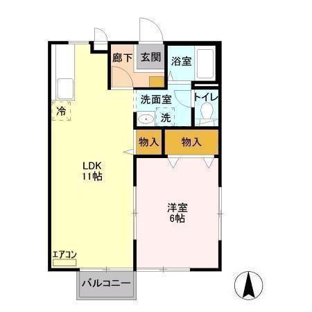 グリーンヒルズ H棟(1LDK/2階)の間取り写真