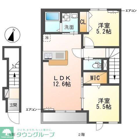 柏市船戸 アパート(2LDK/2階)の間取り写真