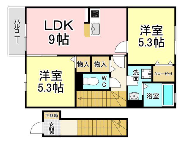 クロスロード(2LDK/2階)の間取り写真