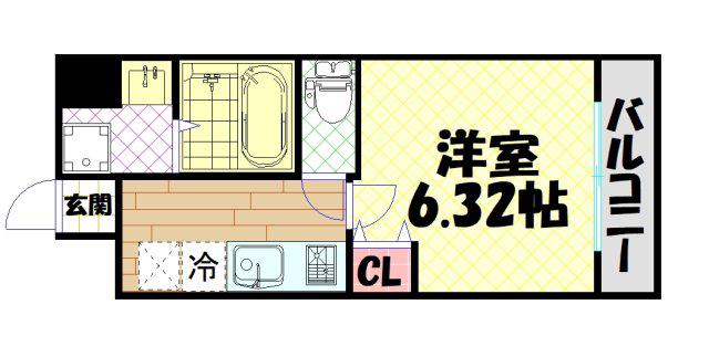 METROSA弁天町(1K/5階)の間取り写真