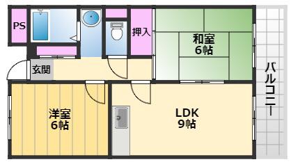 高師浜シーサイドマンションⅡ(2LDK/3階)の間取り写真