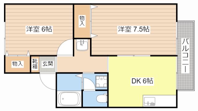グリーンタウンハタケヤマB棟(2DK/2階)の間取り写真