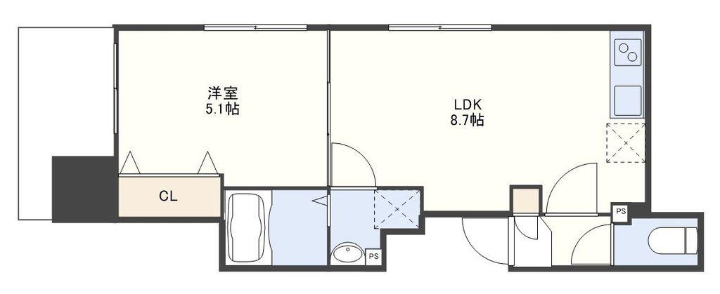 FORBIS稲荷町(1LDK/5階)の間取り写真