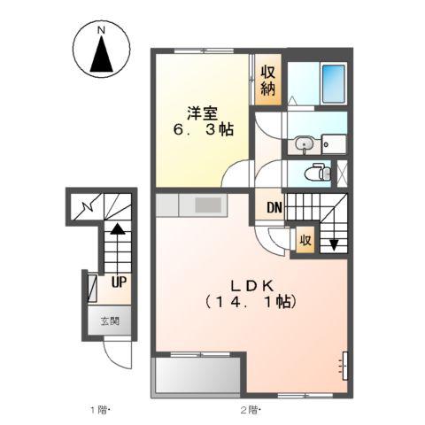 クォリティー(1LDK/2階)の間取り写真