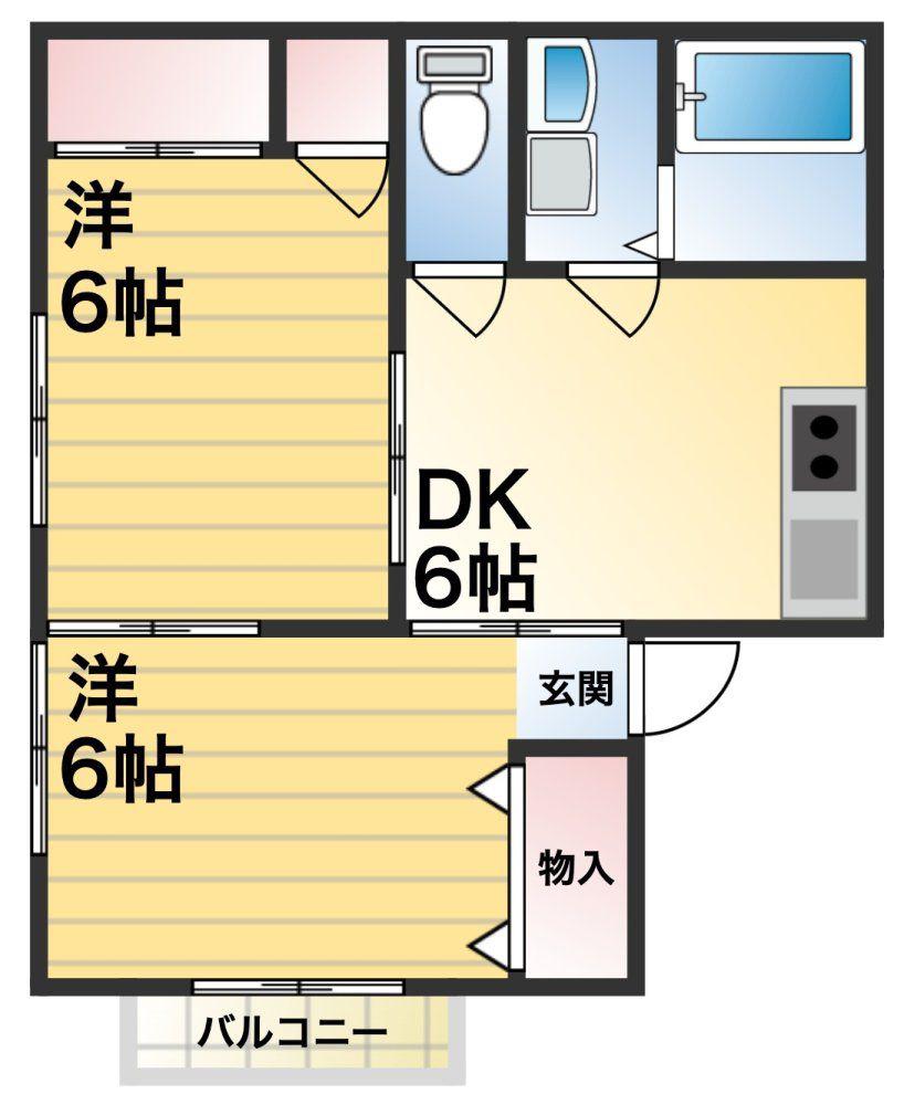 ハーモニープラザメープルI(2DK/1階)の間取り写真