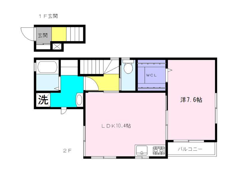 六東庵 S棟(1LDK/2階)の間取り写真