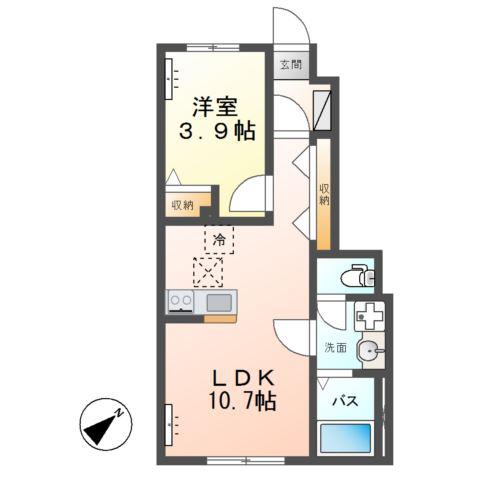 つくば市花畑アパート(1LDK/1階)の間取り写真