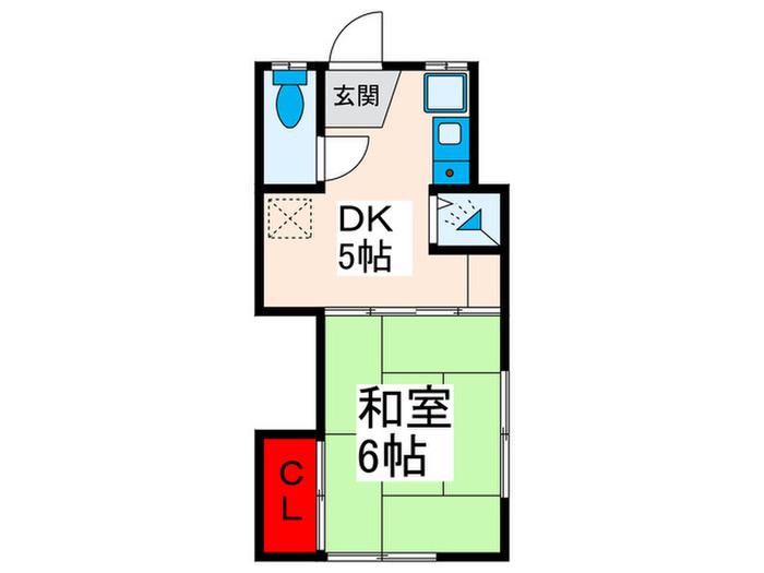 Kハウス(1DK/2階)の間取り写真