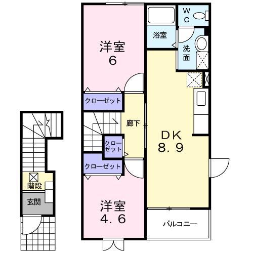 アベニール(2DK/2階)の間取り写真
