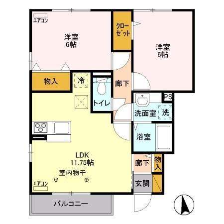 グランベルクB(2LDK/1階)の間取り写真