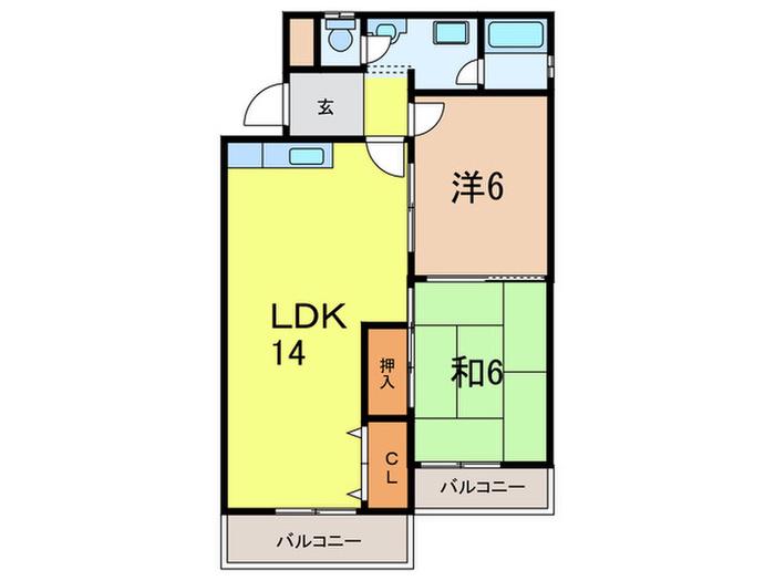ハイツ甑岩(2LDK/3階)の間取り写真