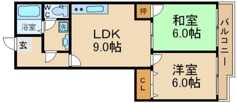 エルトレスB棟(2LDK/4階)の間取り写真