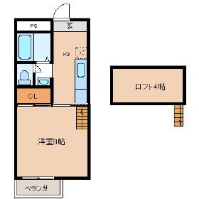 ロフトくまもと坂II(1SK/2階)の間取り写真