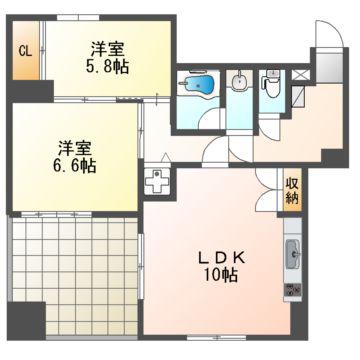 地下鉄鶴舞線 丸の内駅(愛知) 徒歩8分 10階建 築46年(2LDK/3階)の間取り写真