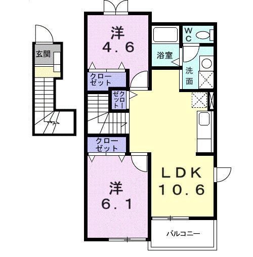 ウエスト SIDE HILLA(2LDK/2階)の間取り写真