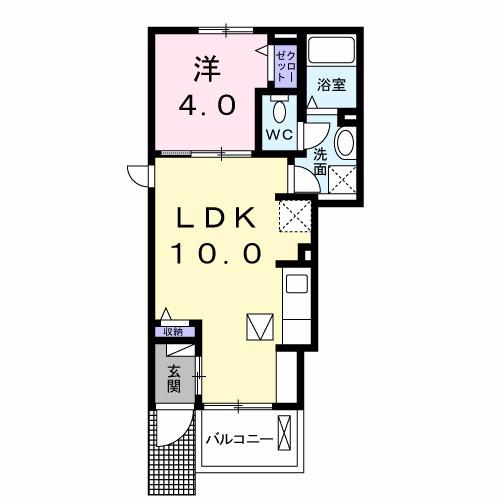 ジェルメI(1LDK/1階)の間取り写真