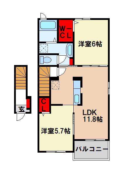 ノーヴァ ウエスト(2LDK/2階)の間取り写真