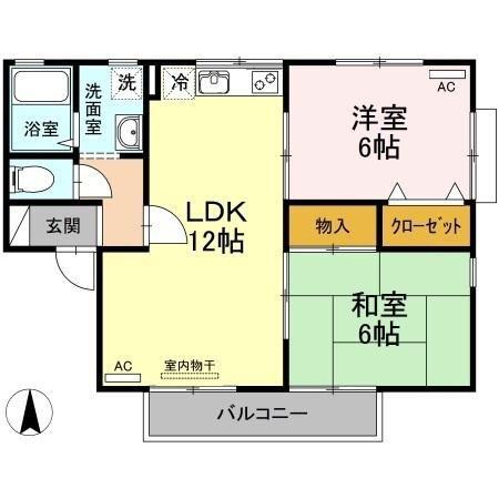 サザンコーポラス III棟(2LDK/1階)の間取り写真