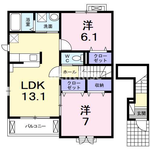 インサイドI(2LDK/2階)の間取り写真