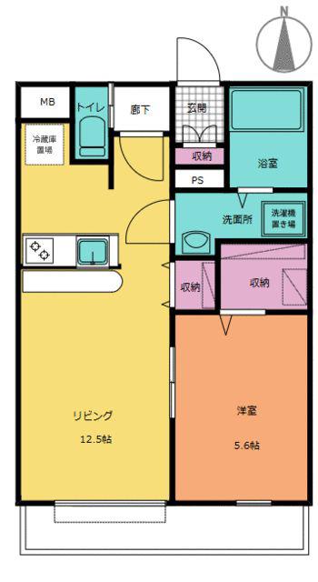 ソシア坂下町(1LDK/2階)の間取り写真