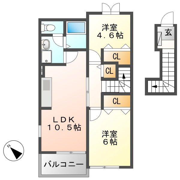 メゾン.ド.ノルテ(2LDK/2階)の間取り写真