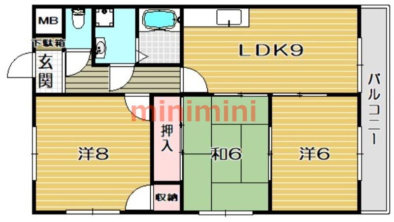 ネオコーポ西田I(3LDK/2階)の間取り写真