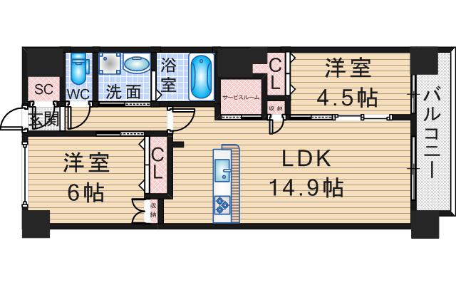 ブリエヴェール北桜塚(2SLDK/2階)の間取り写真