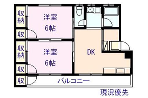 エクセルシオール(2DK/2階)の間取り写真